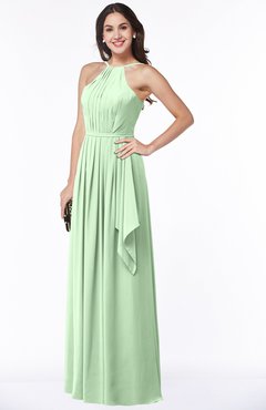 ColsBM Jasmine Light Green Sexy Halter Sleeveless Zipper Chiffon Ruching Plus Size Bridesmaid Dresses