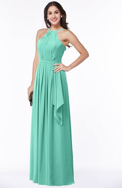 ColsBM Jasmine Mint Green Sexy Halter Sleeveless Zipper Chiffon Ruching Plus Size Bridesmaid Dresses