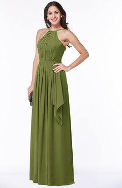 ColsBM Jasmine Olive Green Sexy Halter Sleeveless Zipper Chiffon Ruching Plus Size Bridesmaid Dresses