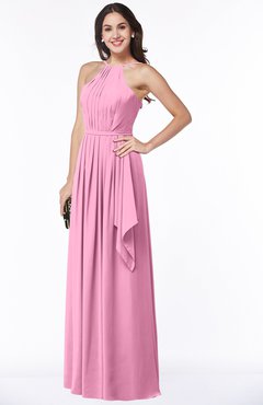 ColsBM Jasmine Pink Sexy Halter Sleeveless Zipper Chiffon Ruching Plus Size Bridesmaid Dresses