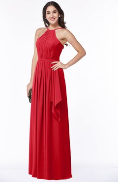 ColsBM Jasmine Red Sexy Halter Sleeveless Zipper Chiffon Ruching Plus Size Bridesmaid Dresses