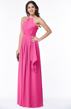 ColsBM Jasmine Rose Pink Sexy Halter Sleeveless Zipper Chiffon Ruching Plus Size Bridesmaid Dresses