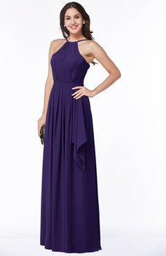 ColsBM Jasmine Royal Purple Sexy Halter Sleeveless Zipper Chiffon Ruching Plus Size Bridesmaid Dresses