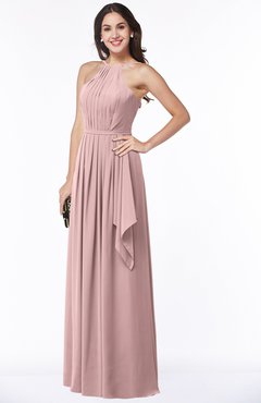 ColsBM Jasmine Silver Pink Sexy Halter Sleeveless Zipper Chiffon Ruching Plus Size Bridesmaid Dresses