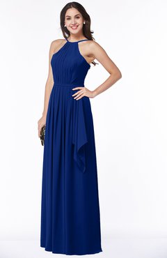 ColsBM Jasmine Sodalite Blue Sexy Halter Sleeveless Zipper Chiffon Ruching Plus Size Bridesmaid Dresses