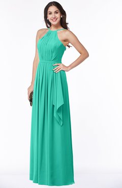 ColsBM Jasmine Viridian Green Sexy Halter Sleeveless Zipper Chiffon Ruching Plus Size Bridesmaid Dresses
