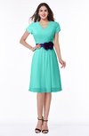 ColsBM Margot Blue Turquoise Classic V-neck Short Sleeve Chiffon Knee Length Bridesmaid Dresses