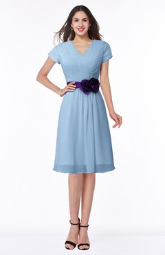 ColsBM Margot Dusty Blue Classic V-neck Short Sleeve Chiffon Knee Length Bridesmaid Dresses