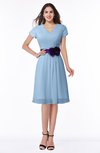 ColsBM Margot Sky Blue Classic V-neck Short Sleeve Chiffon Knee Length Bridesmaid Dresses