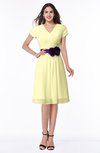 ColsBM Margot Wax Yellow Classic V-neck Short Sleeve Chiffon Knee Length Bridesmaid Dresses