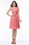 ColsBM Haley Coral Modern Fit-n-Flare Sleeveless Zip up Chiffon Knee Length Prom Dresses