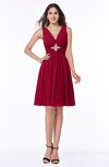 ColsBM Haley Dark Red Modern Fit-n-Flare Sleeveless Zip up Chiffon Knee Length Prom Dresses