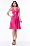ColsBM Haley Fandango Pink Modern Fit-n-Flare Sleeveless Zip up Chiffon Knee Length Prom Dresses