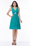 ColsBM Haley Peacock Blue Modern Fit-n-Flare Sleeveless Zip up Chiffon Knee Length Prom Dresses