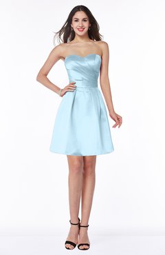 ColsBM Prudence Ice Blue Classic A-line Half Backless Knee Length Ruching Little Black Dresses