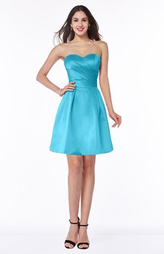 ColsBM Prudence Turquoise Classic A-line Half Backless Knee Length Ruching Little Black Dresses