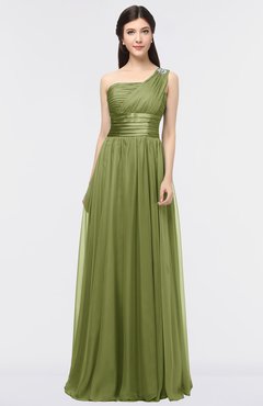 ColsBM Lyra Olive Green Mature Asymmetric Neckline Zip up Floor Length Appliques Bridesmaid Dresses