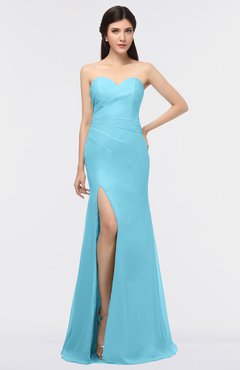 ColsBM Claudia Light Blue Mature Sheath Strapless Sleeveless Floor Length Ruching Bridesmaid Dresses