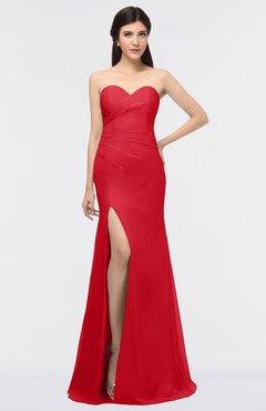 ColsBM Claudia Red Mature Sheath Strapless Sleeveless Floor Length Ruching Bridesmaid Dresses