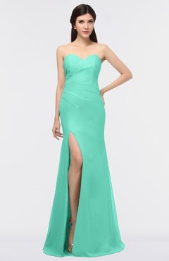 ColsBM Claudia Seafoam Green Mature Sheath Strapless Sleeveless Floor Length Ruching Bridesmaid Dresses
