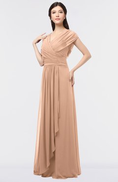 ColsBM Cecilia Almost Apricot Modern A-line Short Sleeve Zip up Floor Length Ruching Bridesmaid Dresses