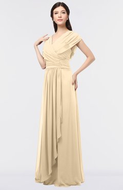 ColsBM Cecilia Apricot Gelato Modern A-line Short Sleeve Zip up Floor Length Ruching Bridesmaid Dresses