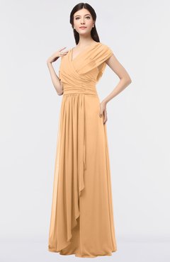 ColsBM Cecilia Apricot Modern A-line Short Sleeve Zip up Floor Length Ruching Bridesmaid Dresses