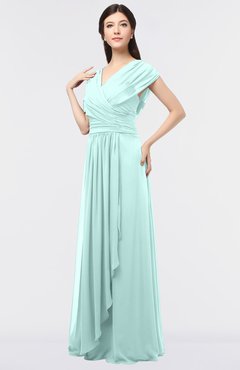 ColsBM Cecilia Blue Glass Modern A-line Short Sleeve Zip up Floor Length Ruching Bridesmaid Dresses