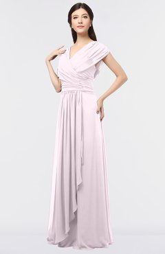 ColsBM Cecilia Blush Modern A-line Short Sleeve Zip up Floor Length Ruching Bridesmaid Dresses