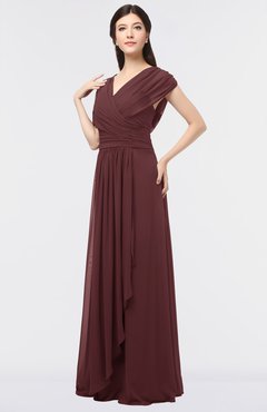 ColsBM Cecilia Burgundy Modern A-line Short Sleeve Zip up Floor Length Ruching Bridesmaid Dresses