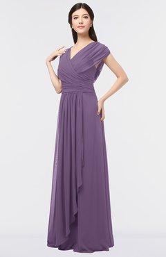 ColsBM Cecilia Chinese Violet Modern A-line Short Sleeve Zip up Floor Length Ruching Bridesmaid Dresses