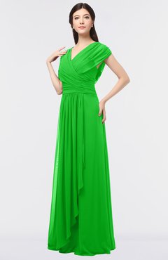ColsBM Cecilia Classic Green Modern A-line Short Sleeve Zip up Floor Length Ruching Bridesmaid Dresses