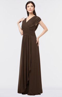 ColsBM Cecilia Copper Modern A-line Short Sleeve Zip up Floor Length Ruching Bridesmaid Dresses
