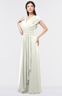 ColsBM Cecilia Cream Modern A-line Short Sleeve Zip up Floor Length Ruching Bridesmaid Dresses