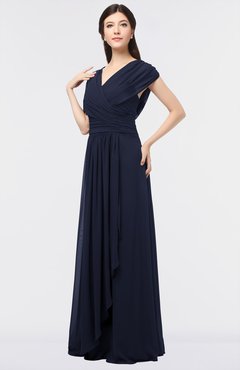 ColsBM Cecilia Dark Sapphire Modern A-line Short Sleeve Zip up Floor Length Ruching Bridesmaid Dresses