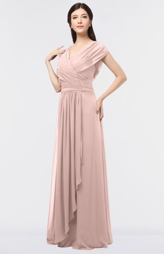 ColsBM Cecilia Dusty Rose Modern A-line Short Sleeve Zip up Floor Length Ruching Bridesmaid Dresses