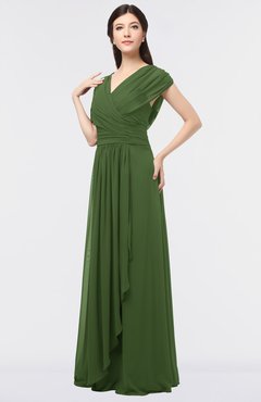 ColsBM Cecilia Garden Green Modern A-line Short Sleeve Zip up Floor Length Ruching Bridesmaid Dresses