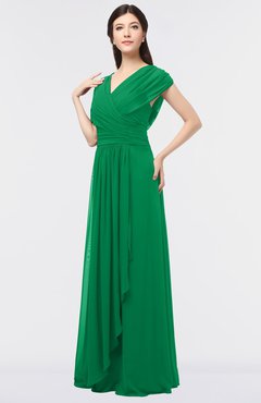 ColsBM Cecilia Green Modern A-line Short Sleeve Zip up Floor Length Ruching Bridesmaid Dresses