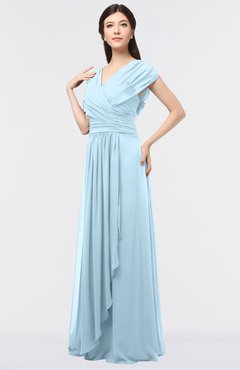 ColsBM Cecilia Ice Blue Modern A-line Short Sleeve Zip up Floor Length Ruching Bridesmaid Dresses