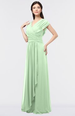 ColsBM Cecilia Light Green Modern A-line Short Sleeve Zip up Floor Length Ruching Bridesmaid Dresses