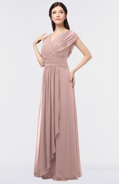 ColsBM Cecilia Nectar Pink Modern A-line Short Sleeve Zip up Floor Length Ruching Bridesmaid Dresses
