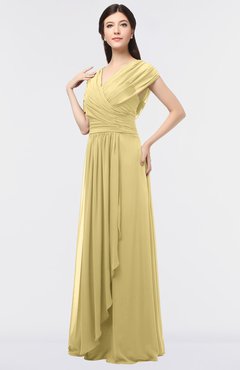 ColsBM Cecilia New Wheat Modern A-line Short Sleeve Zip up Floor Length Ruching Bridesmaid Dresses