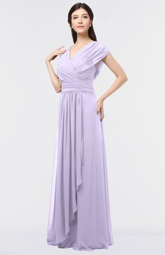 ColsBM Cecilia Pastel Lilac Modern A-line Short Sleeve Zip up Floor Length Ruching Bridesmaid Dresses