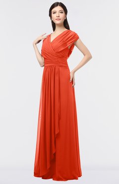 ColsBM Cecilia Persimmon Modern A-line Short Sleeve Zip up Floor Length Ruching Bridesmaid Dresses