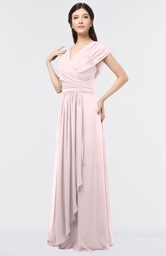 ColsBM Cecilia Petal Pink Modern A-line Short Sleeve Zip up Floor Length Ruching Bridesmaid Dresses
