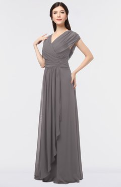 ColsBM Cecilia Ridge Grey Modern A-line Short Sleeve Zip up Floor Length Ruching Bridesmaid Dresses