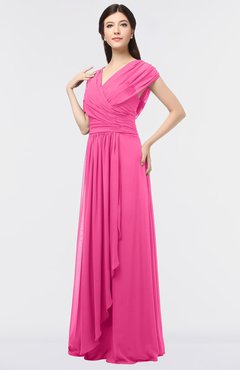 ColsBM Cecilia Rose Pink Modern A-line Short Sleeve Zip up Floor Length Ruching Bridesmaid Dresses