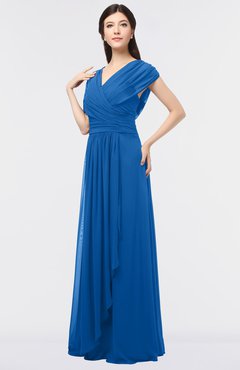 ColsBM Cecilia Royal Blue Modern A-line Short Sleeve Zip up Floor Length Ruching Bridesmaid Dresses