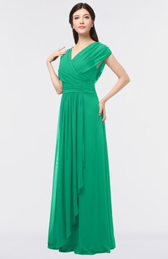ColsBM Cecilia Sea Green Modern A-line Short Sleeve Zip up Floor Length Ruching Bridesmaid Dresses