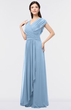 ColsBM Cecilia Sky Blue Modern A-line Short Sleeve Zip up Floor Length Ruching Bridesmaid Dresses
